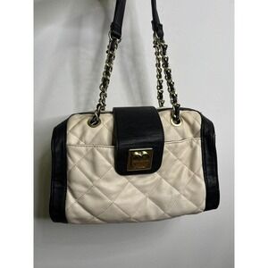 Betsey Johnson Faux Leather Quilted Puff Heart Handbag Purse Shoulder Bag Gold